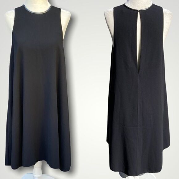 T Alexander Wang Leather Trimmed Crepe Melange Trapeze Raw Cut Swing Dress, Sz 0 - Picture 5 of 12
